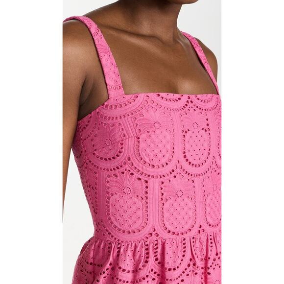 BORGO DE NOR Freddie Mini Dress Pink Eyelet Tiered Fit Flare Sleeveless 4-6 - Picture 6 of 7